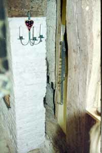 Image of the location of the second Lawshall cache found in 2001 down the side of a brick chimney stack. Copyright Paula and Barry Harber.